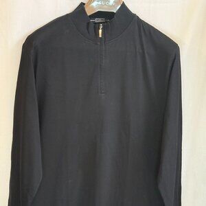 Carnoustie Men's Mock Neck 100% Cotton 1/4 Zip Long Sleeve Pullover - Black - XL